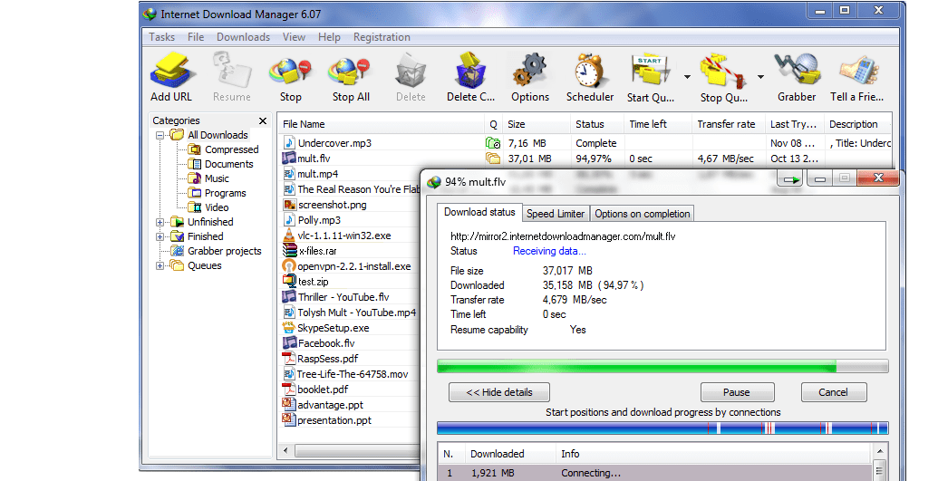 سرعة التحميل في Internet Download Manager